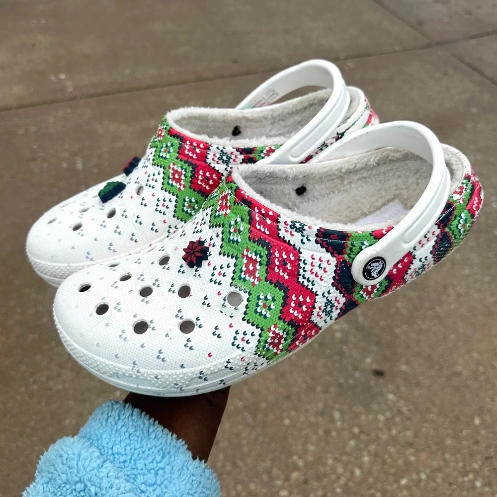 Crocs Unisex Adult Classic Lined Holiday Charm Christmas‎ Clogs Size M11 Sandals